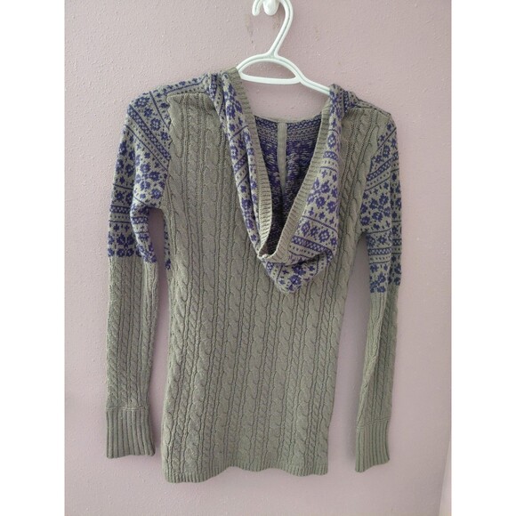 I Heart Ronson Hooded Cable Fair Isle Sweater Women's Size XS - Picture 7 of 12